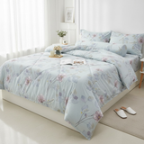  Bộ Chăn Ga Gối Lụa Tencel 40s SLeep Cool mát lạnh, mềm mịn nệm 5 10 15 20cm họa tiết HOA TO NỀN XANH DA TRỜI NHẠT - Ngọc Hạnh Bedding 