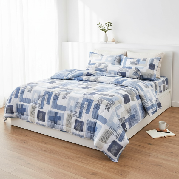  Bộ chăn ga gối LỤA TENCEL 60S họa tiết ô vuông loang loang, thoáng khí nệm 5 10 15 20cm - NGỌC HẠNH BEDDING 