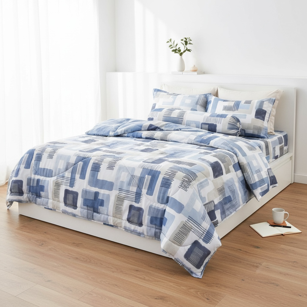  Bộ chăn ga gối LỤA TENCEL 60S họa tiết ô vuông loang loang, thoáng khí nệm 5 10 15 20cm - NGỌC HẠNH BEDDING 