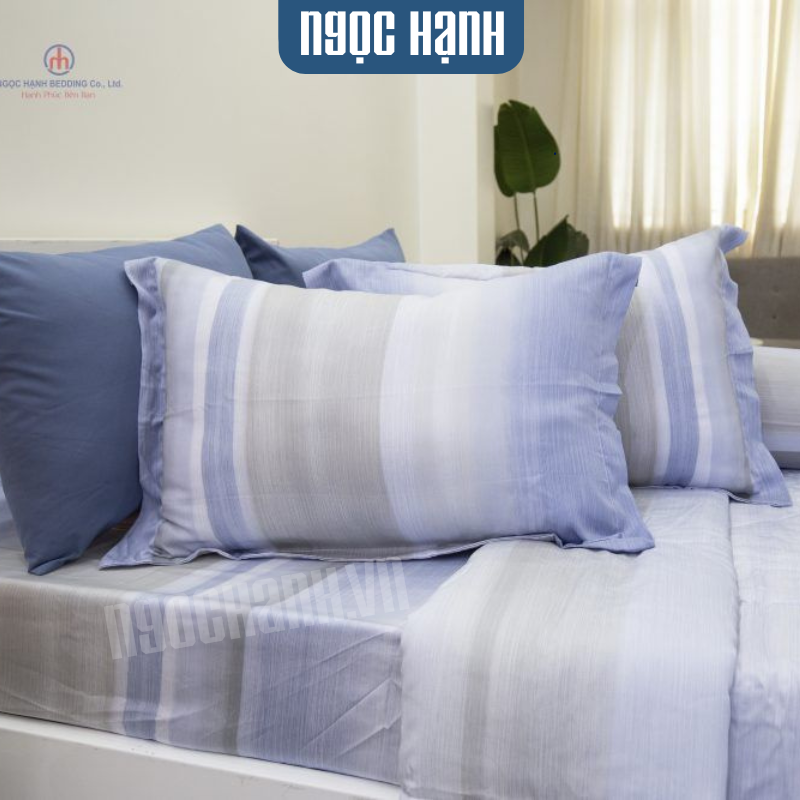  Bộ chăn ga tencel lụa Sọc Ngang Xen Kẻ - Ngọc Hạnh Bedding 