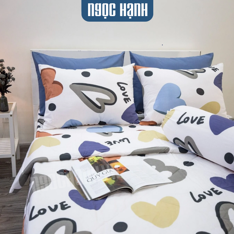  BỘ CHĂN GA COTTON HOẠ TIẾT TRÁI TIM ĐỎ - NGỌC HẠNH BEDDING 