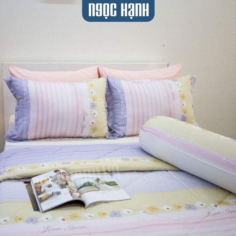  Bộ Drap Giường Tencel Lụa Sọc Hồng Tím - Ngọc Hạnh Bedding 