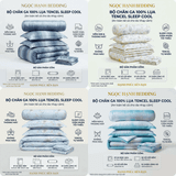  Bộ Chăn Ga Gối Lụa Tencel 40s SLeep Cool mát lạnh, mềm mịn nệm 5 10 15 20cm họa tiết SỌC XANH RÊU - Ngọc Hạnh Bedding 
