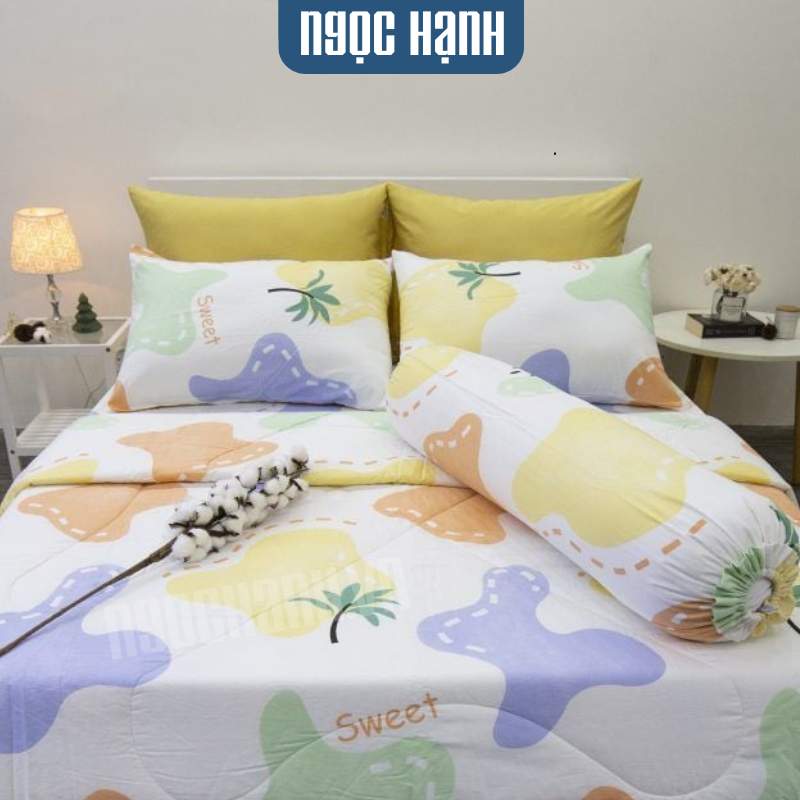  BỘ DRAP GIƯỜNG COTTON CM MẢNH GHÉP SWEET nệm 5cm 10cm 15cm - NGỌC HẠNH BEDDING 