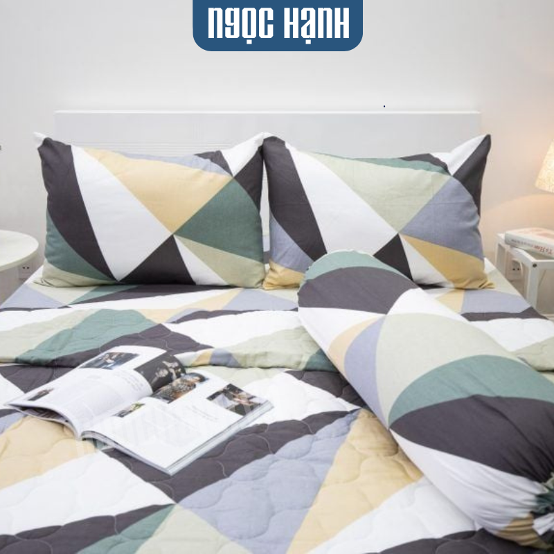  BỘ DRAP GIƯỜNG COTTON CM TAM GIÁC XANH LÁ nệm 5cm 10cm 15cm 20cm - NGỌC HẠNH BEDDING 