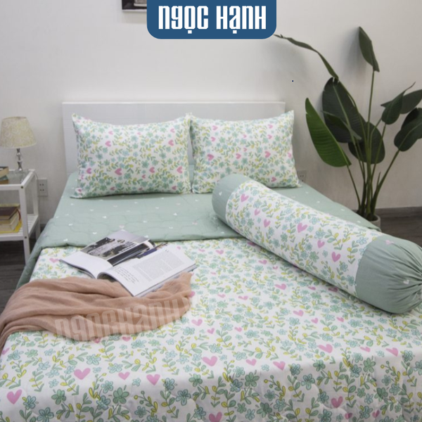 BỘ DRAP GIƯỜNG COTTON CM HOẠ TIẾT TRÁI TIM - NGỌC HẠNH BEDDING