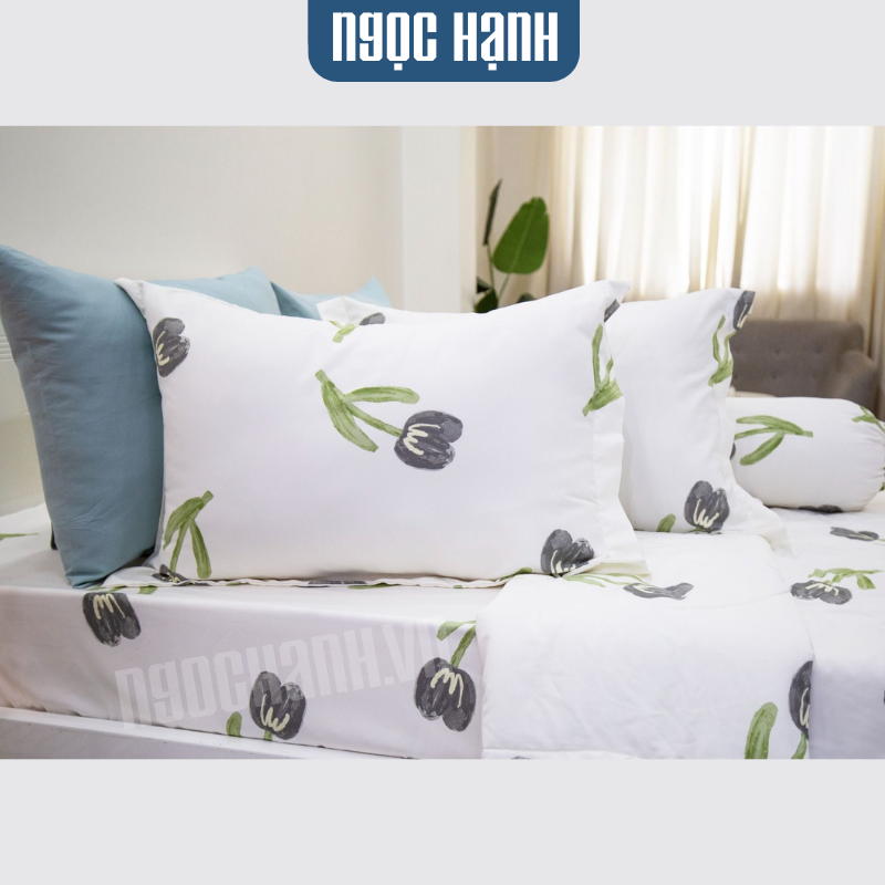  Bộ Drap Giường Tencel Silky tulip đen - Ngọc Hạnh Bedding 