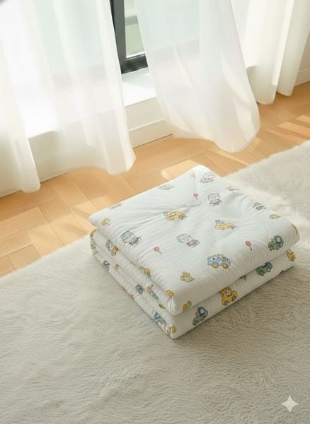  Chăn Lạnh ICOOL xe nhí nền trắng  - Mát lạnh mùa hè - NGỌC HẠNH ICOOL 