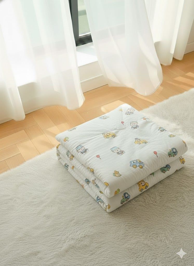  Chăn Lạnh ICOOL xe nhí nền trắng  - Mát lạnh mùa hè - NGỌC HẠNH ICOOL 