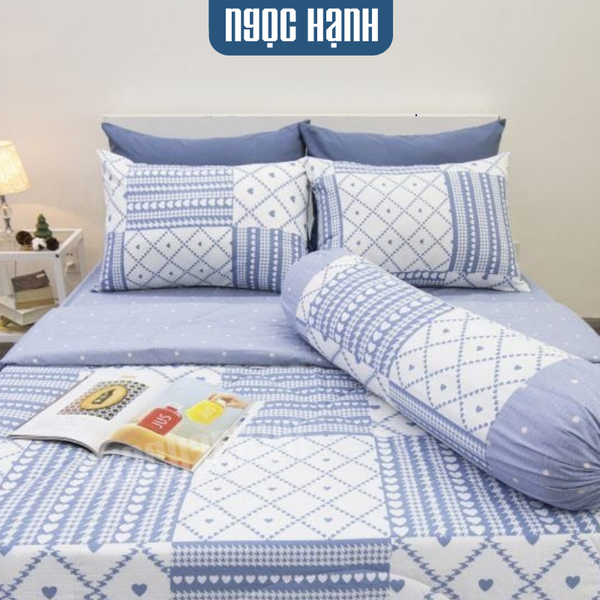 BỘ CHĂN GA COTTON CM Ô VUÔNG TRÁI TIM - NGỌC HẠNH BEDDING