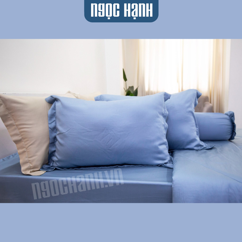  Bộ Drap Giường Tencel Lụa Xanh Dương - Ngọc Hạnh Bedding 