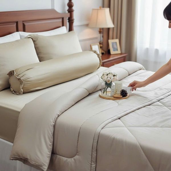  Bộ Chăn Ga Gối LỤA TENCEL 80s mát lạnh, mềm mịn, thấm hút tốt hơn cotton và linen, nệm 5 10 15 20cm - Ngọc Hạnh Bedding 