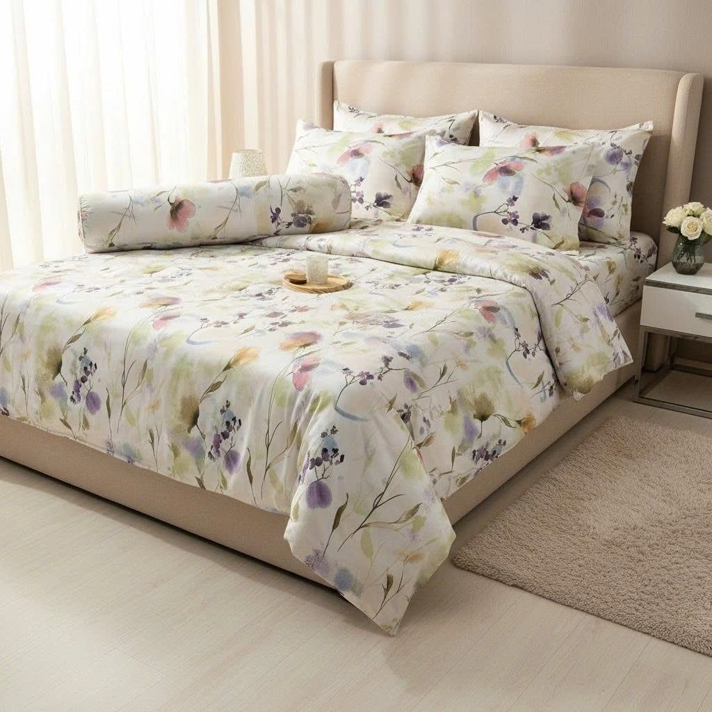  Bộ Chăn Ga Gối Lụa Tencel 40s SLeep Cool mát lạnh, mềm mịn nệm 5 10 15 20cm họa tiết HOA NHÍ NỀN NGÀ - Ngọc Hạnh Bedding 