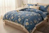  Bộ Chăn Ga Gối Lụa Tencel 40s SLeep Cool mát lạnh, mềm mịn nệm 5 10 15 20cm họa tiết HOA NỀN XANH ĐẬM - Ngọc Hạnh Bedding 