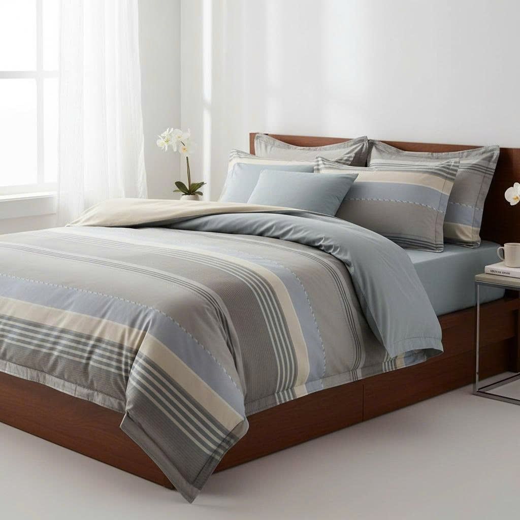  Bộ Chăn Ga Gối Lụa Tencel 40s SLeep Cool mát lạnh, mềm mịn nệm 5 10 15 20cm họa tiết SỌC XÁM SỌC XANH - Ngọc Hạnh Bedding 