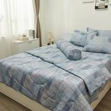 Bộ Chăn Ga Gối Lụa Tencel 40s SLeep Cool mát lạnh, mềm mịn nệm 5 10 15 20cm họa tiết LOANG VUÔNG XANH - Ngọc Hạnh Bedding 