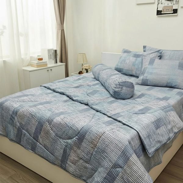  Bộ Chăn Ga Gối Lụa Tencel 40s SLeep Cool mát lạnh, mềm mịn nệm 5 10 15 20cm họa tiết LOANG VUÔNG XANH - Ngọc Hạnh Bedding 