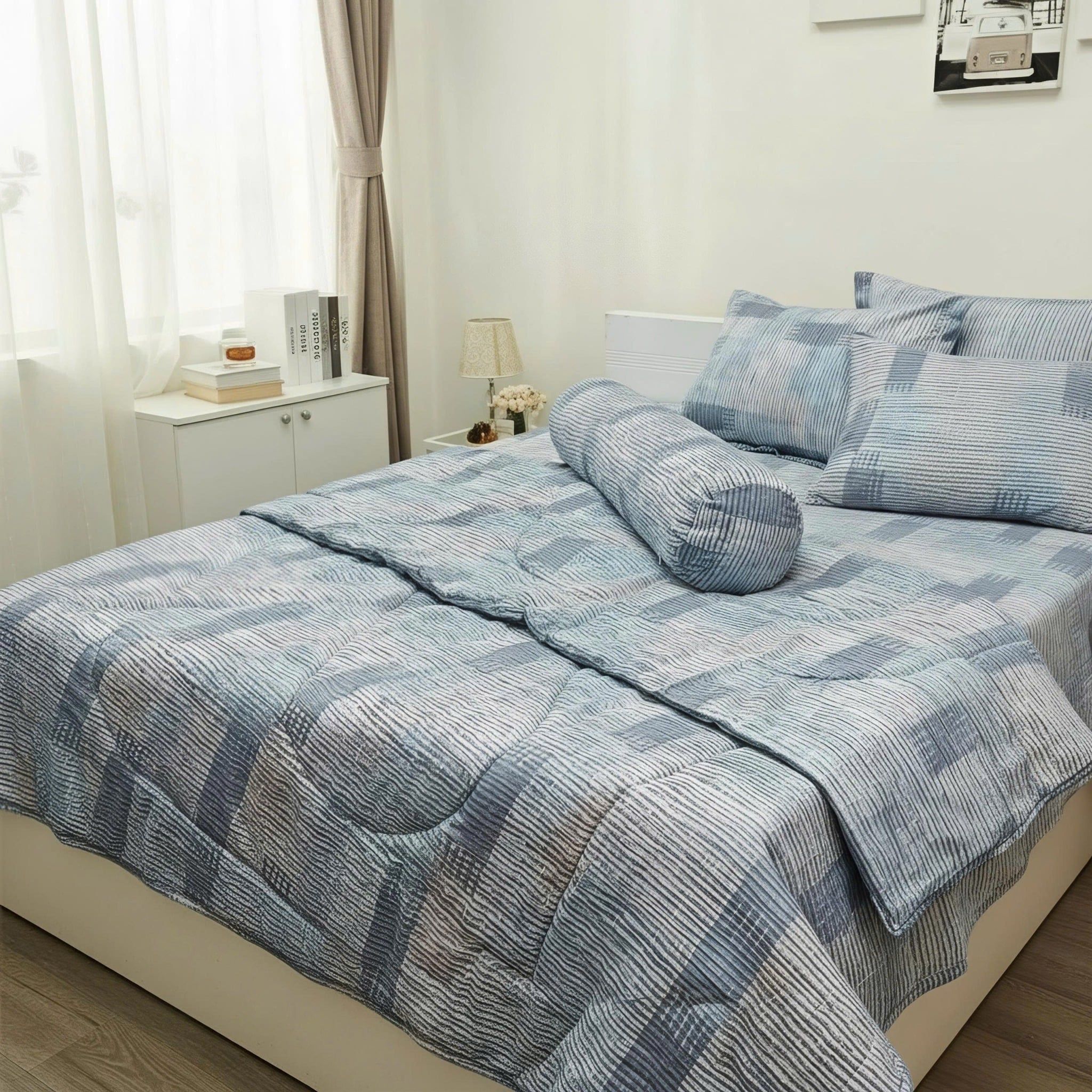  Bộ Chăn Ga Gối Lụa Tencel 40s SLeep Cool mát lạnh, mềm mịn nệm 5 10 15 20cm họa tiết LOANG VUÔNG XANH - Ngọc Hạnh Bedding 