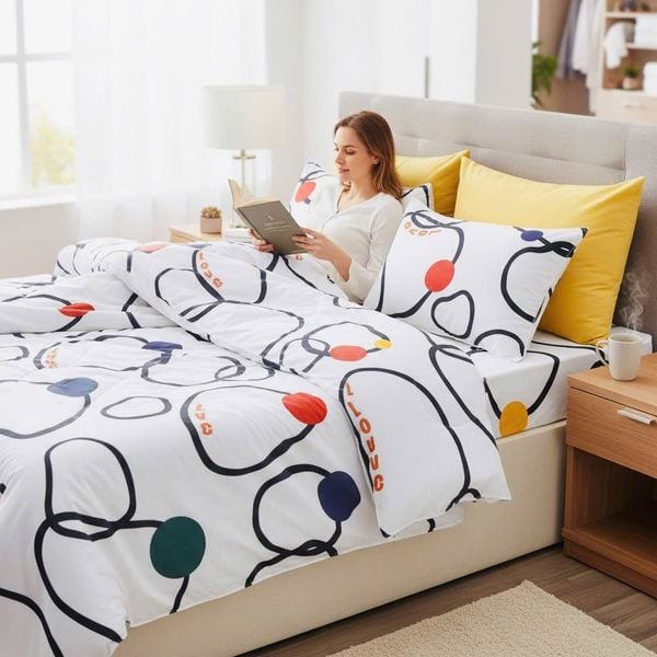  BỘ CHĂN GA GỐI COTTON HỌA TIẾT VÒNG CHÉO nệm 5cm 10cm 15cm - NGỌC HẠNH BEDDING 