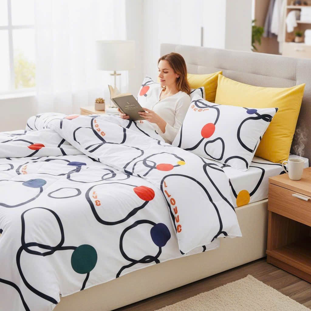  BỘ CHĂN GA GỐI COTTON HỌA TIẾT VÒNG CHÉO nệm 5cm 10cm 15cm - NGỌC HẠNH BEDDING 