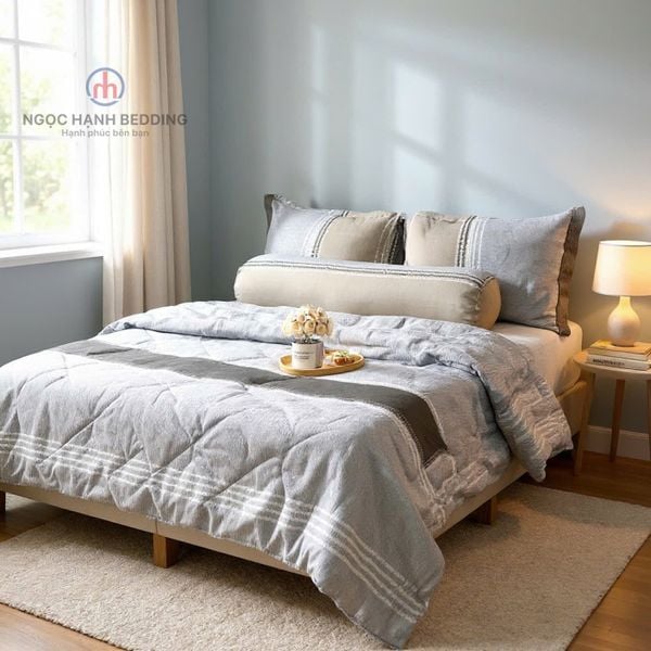  Bộ chăn ga gối LỤA TENCEL 60S mát lạnh, thoáng khí nệm 5 10 15 20cm - NGỌC HẠNH BEDDING 