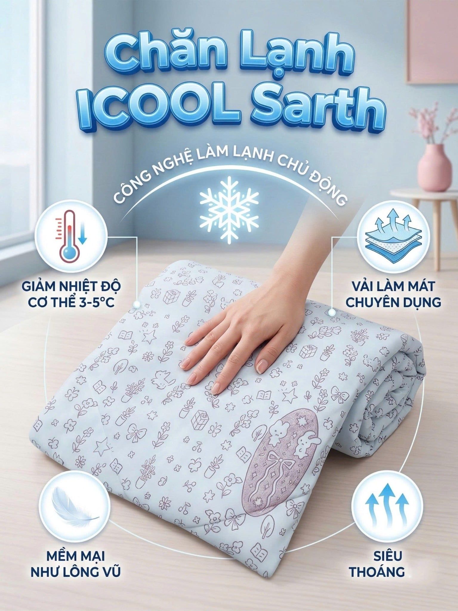  Chăn Lạnh ICOOL Họa tiết nhí hồng  - Mát lạnh mùa hè - NGỌC HẠNH ICOOL 