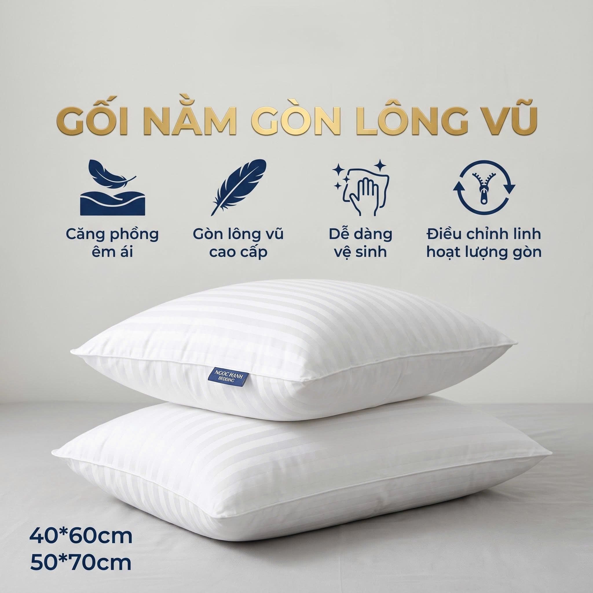  Ruột gối lông vũ nhân tạo cao cấp - Ruột Gối Gòn tơ Ngọc Hạnh 