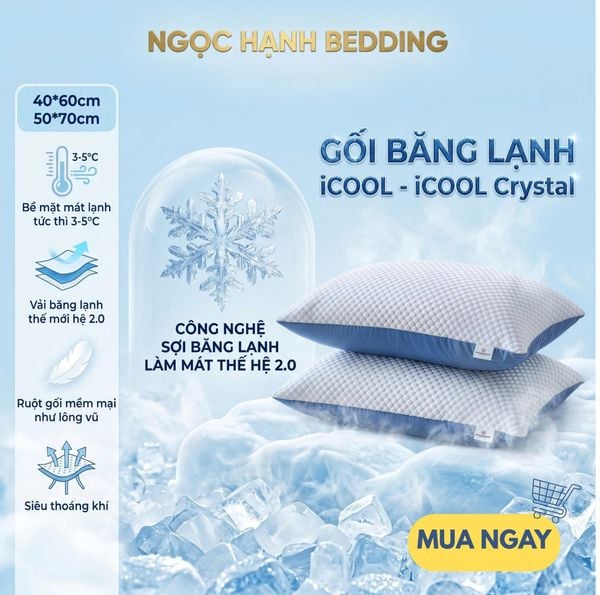  Gối Băng Lạnh Lông vũ mát lạnh iCool Crystal, không xù lông, mềm mại, thoáng khí - Ngọc Hạnh Bedding 
