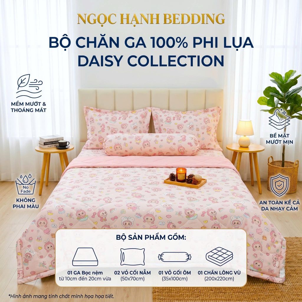  Bộ Ga Gối Phi Lụa Tencel Daisy thoáng mát, mềm mịn nệm 5cm 10cm 15cm 20cm -  Ngọc Hạnh Bedding 
