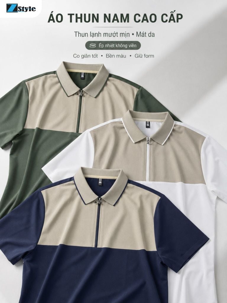 Áo Polo Nam Zstyle ZMT145SH Thun Lạnh Cao Cấp Phối Màu Cổ Bẻ Khóa Kéo