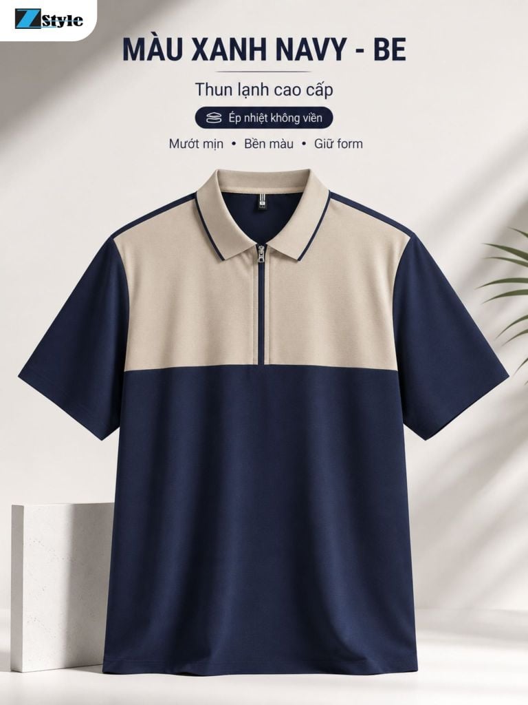 Áo Polo Nam Zstyle ZMT145SH Thun Lạnh Cao Cấp Phối Màu Cổ Bẻ Khóa Kéo