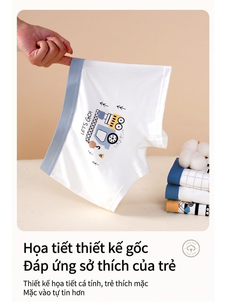 Combo 4 Quần Lót Boxer Bé Trai J-me Cotton Loại A Kháng Khuẩn 5A