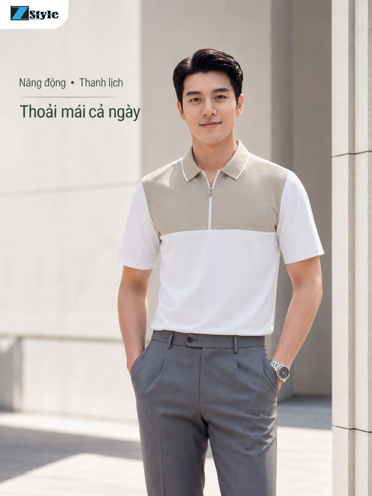 Áo Polo Nam Zstyle ZMT145SH Thun Lạnh Cao Cấp Phối Màu Cổ Bẻ Khóa Kéo