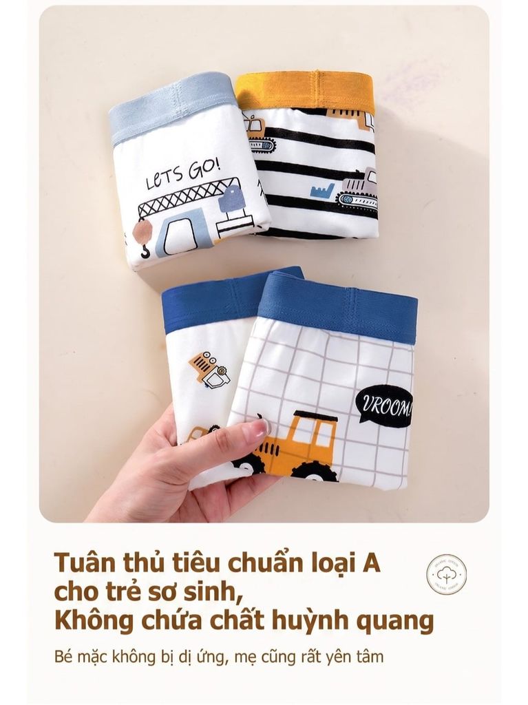 Combo 4 Quần Lót Boxer Bé Trai J-me Cotton Loại A Kháng Khuẩn 5A