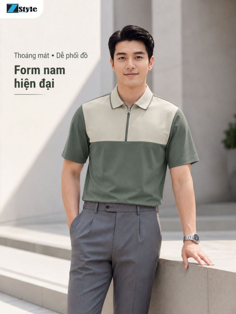 Áo Polo Nam Zstyle ZMT145SH Thun Lạnh Cao Cấp Phối Màu Cổ Bẻ Khóa Kéo