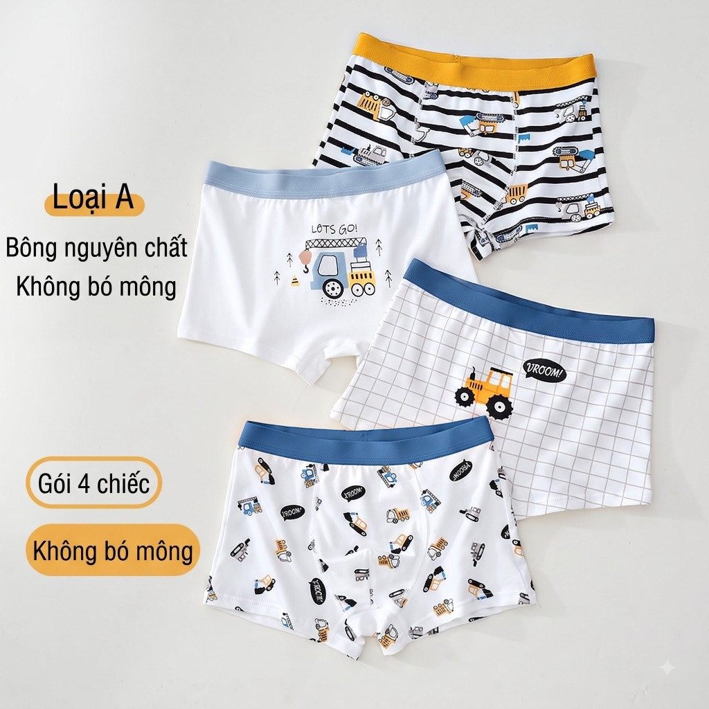 Combo 4 Quần Lót Boxer Bé Trai J-me Cotton Loại A Kháng Khuẩn 5A