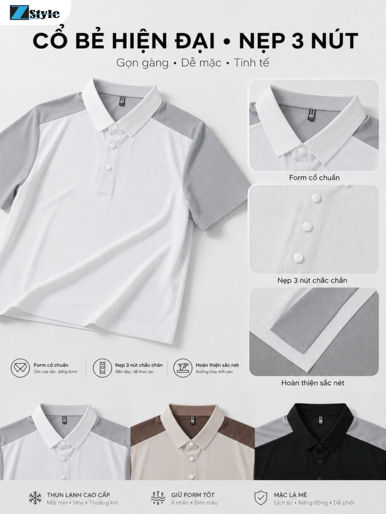 Áo Polo Nam Zstyle ZMT146SH Thun Lạnh Co Giãn Nút Cài Thoáng Khí