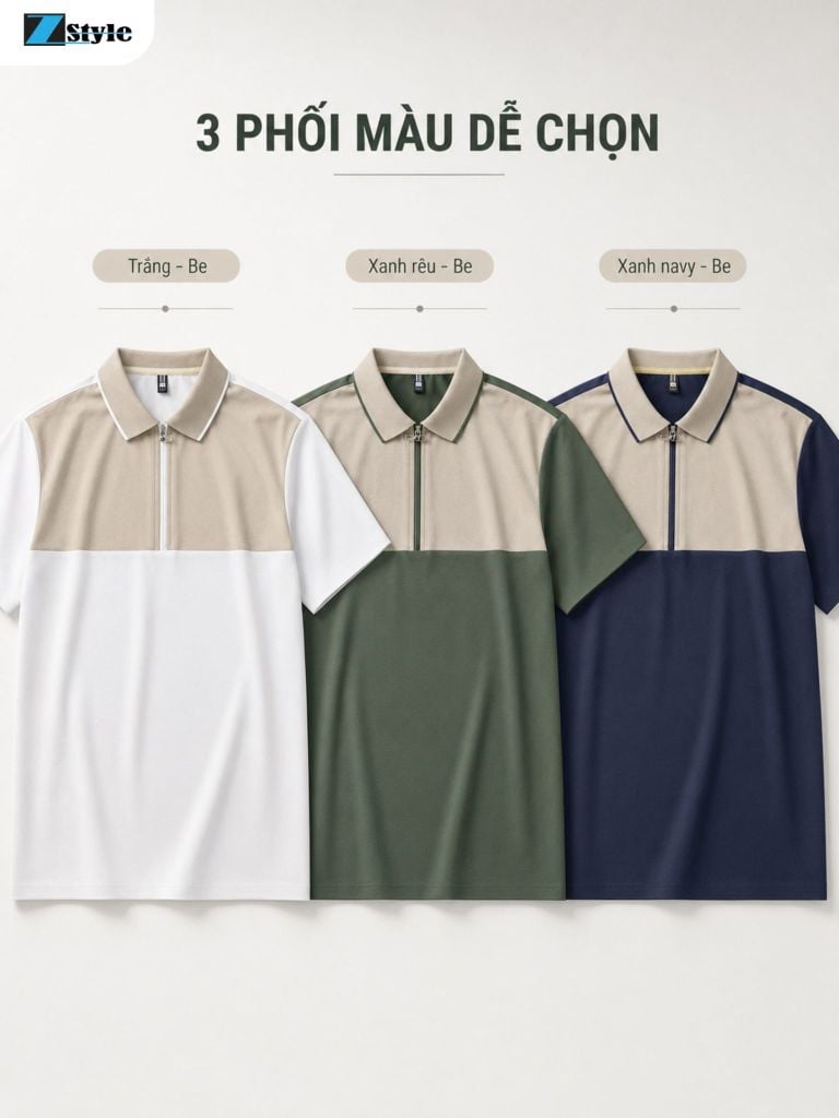 Áo Polo Nam Zstyle ZMT145SH Thun Lạnh Cao Cấp Phối Màu Cổ Bẻ Khóa Kéo