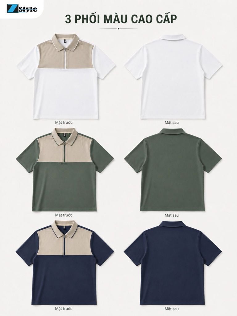 Áo Polo Nam Zstyle ZMT145SH Thun Lạnh Cao Cấp Phối Màu Cổ Bẻ Khóa Kéo