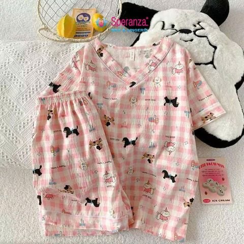 Đồ Bộ Mặc Nhà Nữ Speranza SBD709SH Vải Cotton Nhăn Dáng Đùi