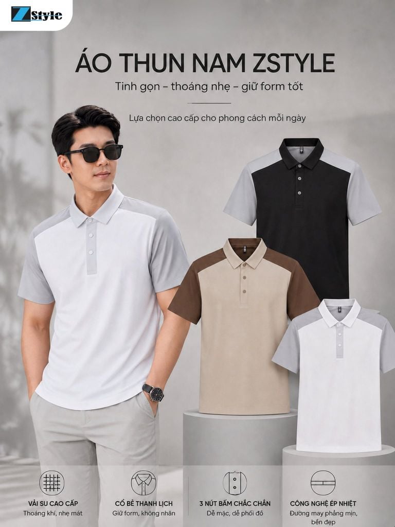 Áo Polo Nam Zstyle ZMT146SH Thun Lạnh Co Giãn Nút Cài Thoáng Khí
