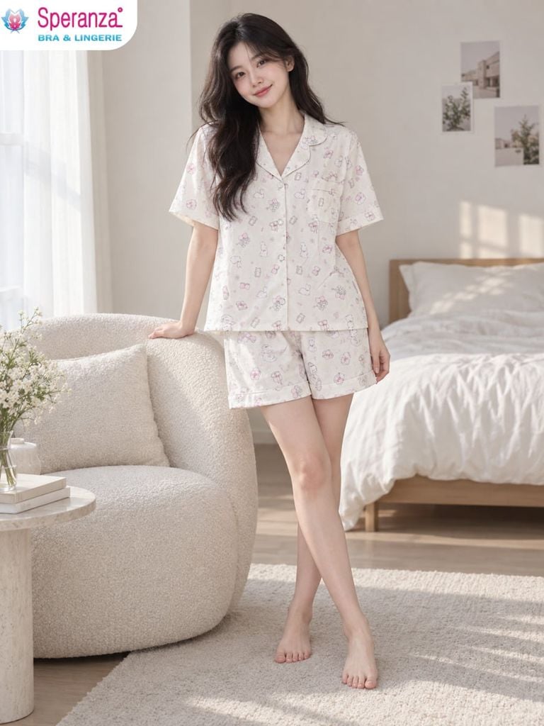 Bộ Mặc Nhà Nữ Speranza SBD0004 Tay Ngắn Quần Đùi Họa Tiết Pastel Dễ Thương