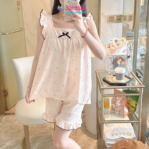 [Bộ Đồ Ngủ Nữ Cotton Tay Cánh Tiên] Mặc Nhà Dễ Thương Dáng Rộng, Họa Tiết Cute Cho Bạn Gái Tuổi Teen SBD010SH