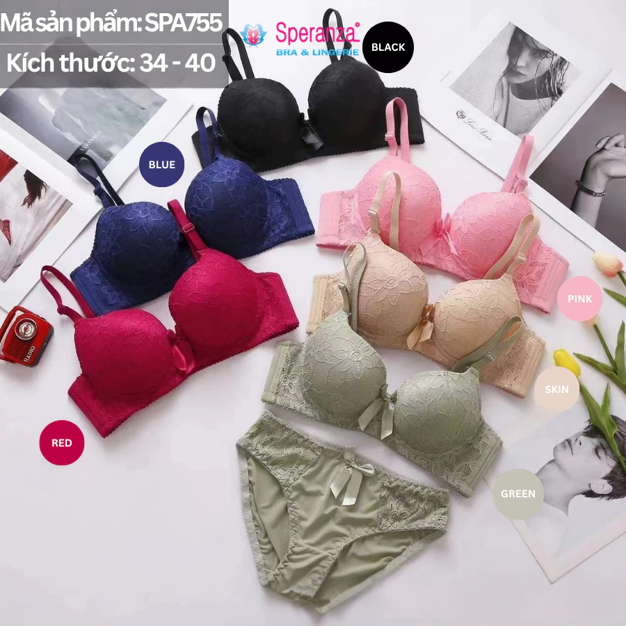 Áo ngực ren nữ Speranza mút mỏng 0.3cm, lót cotton, 3 móc 3 hàng, size 34-40 SPA755SH