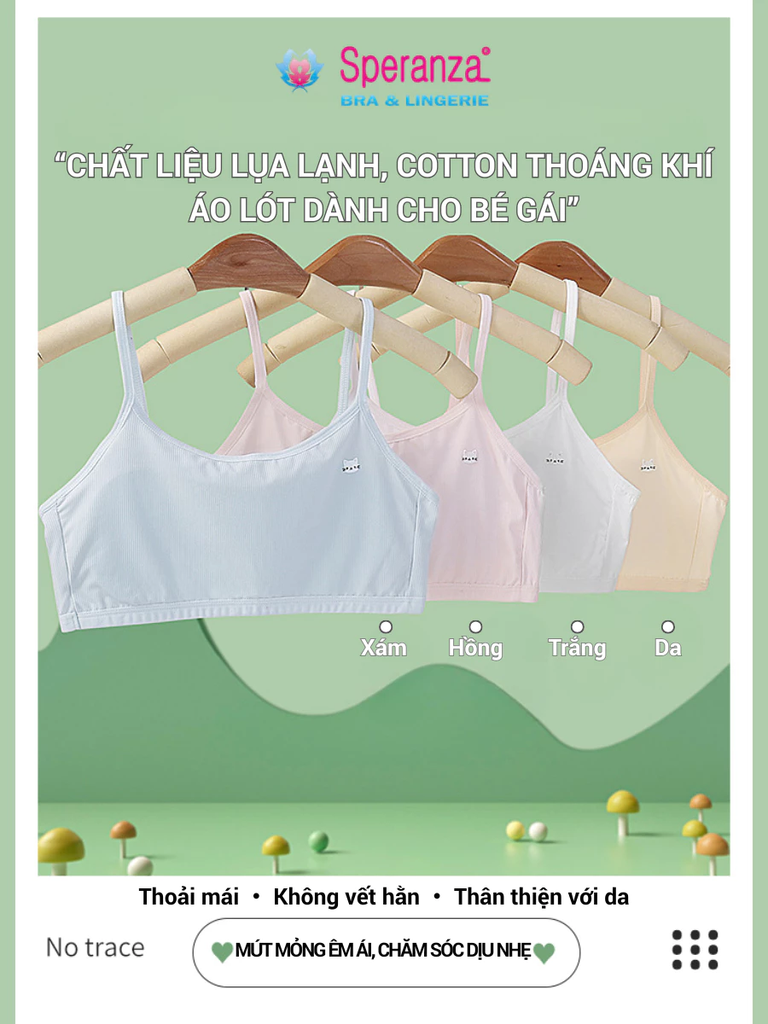 Áo lót bé gái Speranza lụa lạnh cotton thoáng khí | Êm nhẹ, chống lộ dấu, dây vai co giãn chắc chắn SPAL143SH
