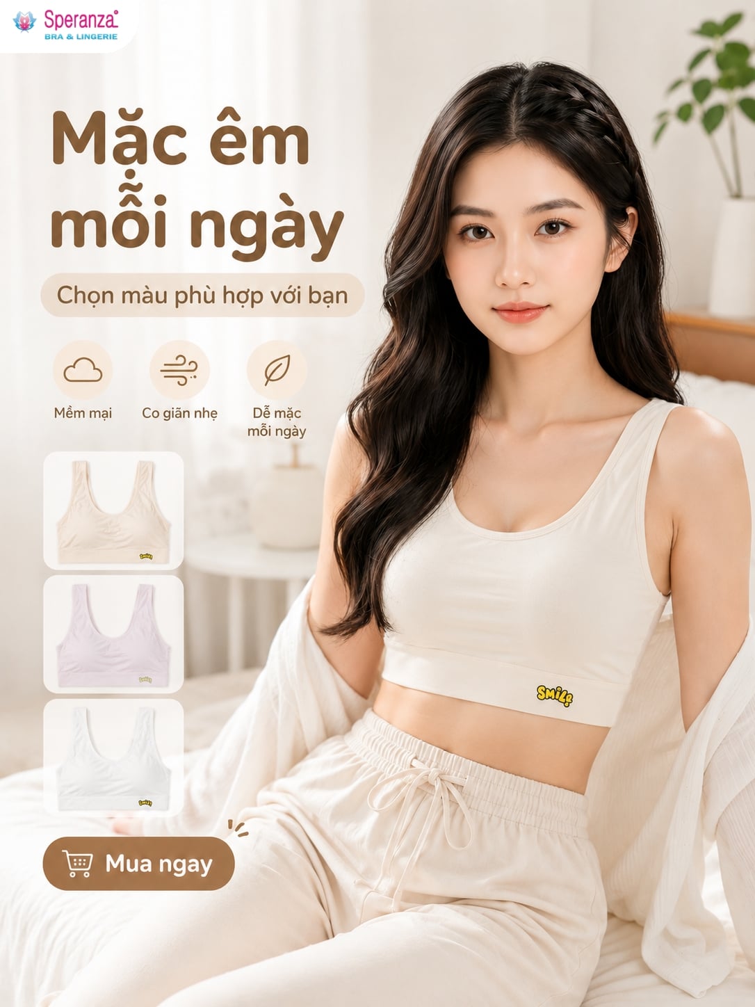 Áo Bra Nữ Cotton Speranza SPAL01908SH Có Mút Nhẹ, Form Ôm Đến 65kg