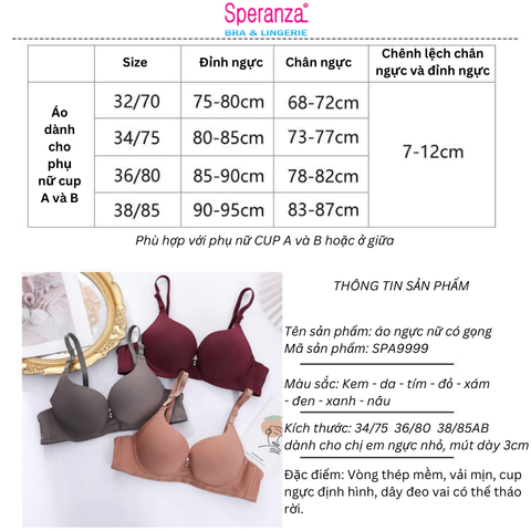 Áo Ngực Nữ Speranza, Đệm Dày - Thiết Kế Gợi Cảm, Tôn Dáng Cho Vòng 1 Nhỏ - SPA09999SH