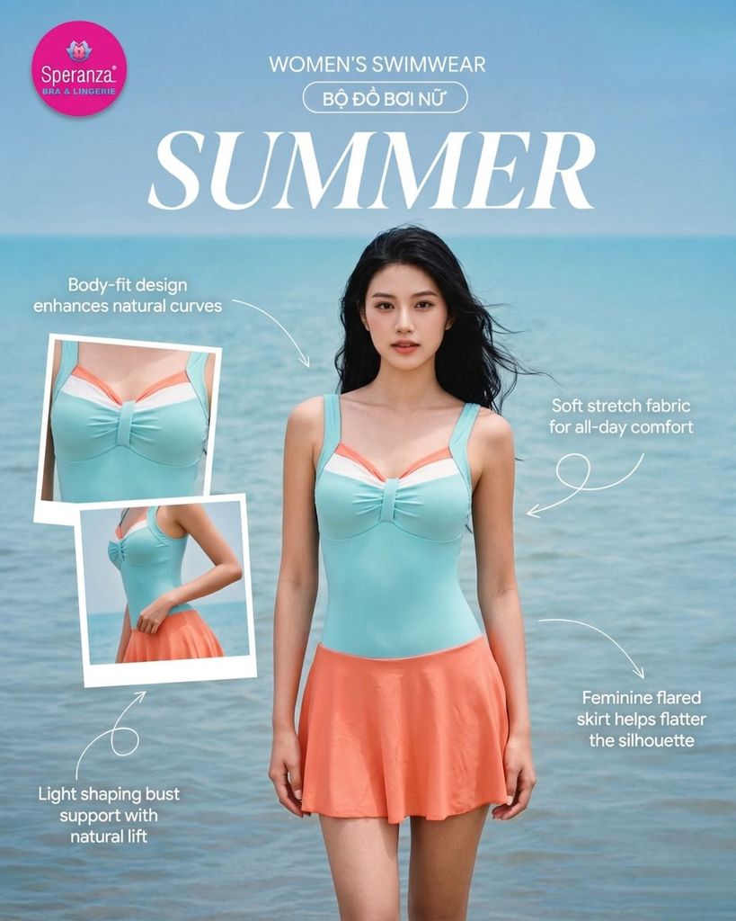 [49k/bộ] Bộ Đồ Bơi Nữ Speranza - Đồ Bơi Liền Thân Co Giãn Cao Cấp Tôn Dáng Che Khuyết Điểm