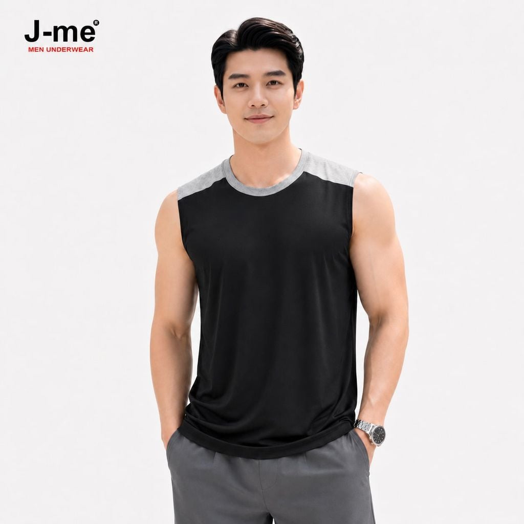 Áo thun 3 lỗ nam J-me JMT095SH cổ tròn vải cotton bambo mềm mại