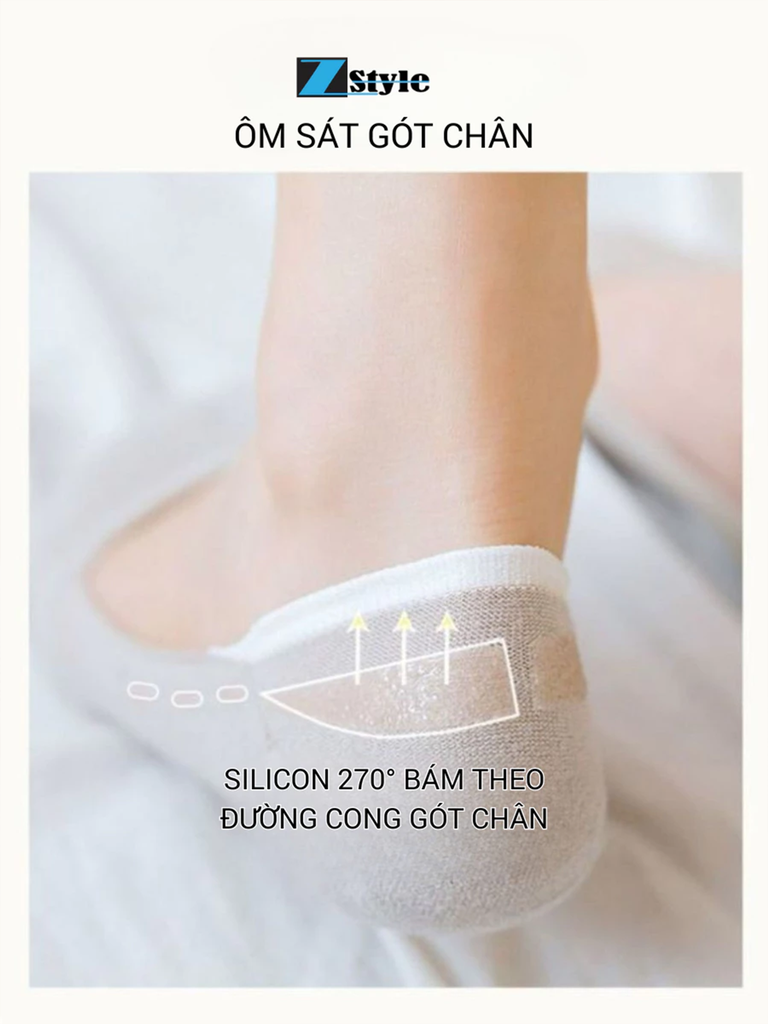 Combo 5 Đôi Vớ Lười Nữ Zstyle Chống Tuột Gót Silicon Kháng Khuẩn >99,9% Cotton Tự Nhiên Thoáng Khí